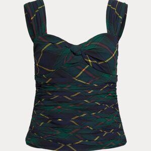 Polo Ralph Lauren Plaid Shirred Crepe Sleeveless Top in Green size 4 New